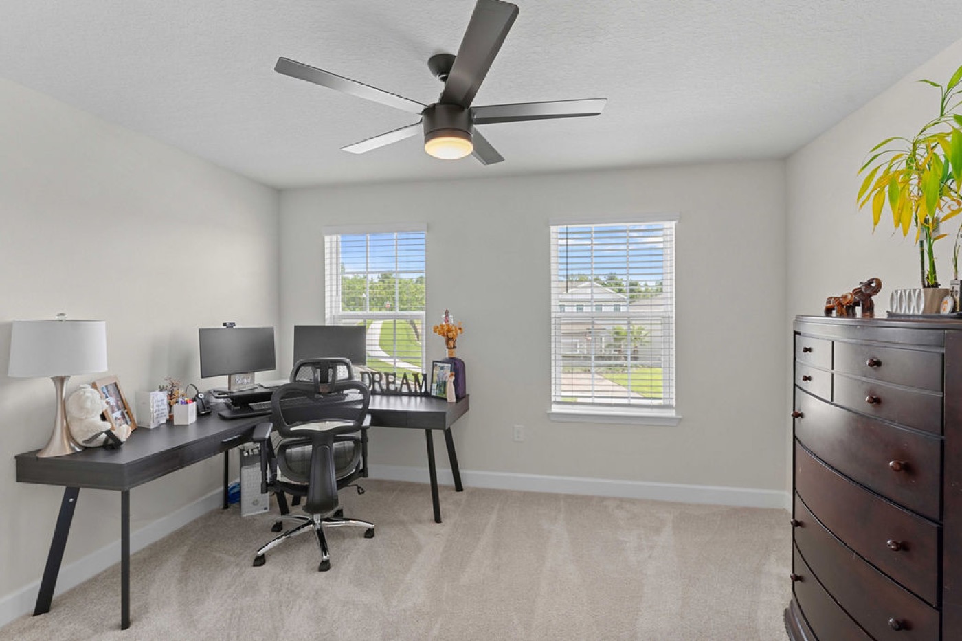 Bedroom set up as a home office